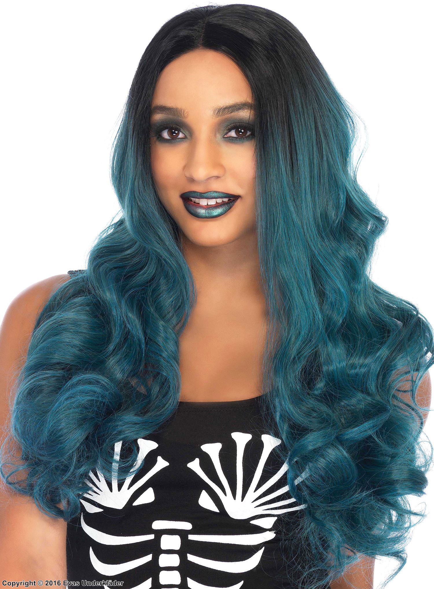 Long wig, waves, center part, two tone color
